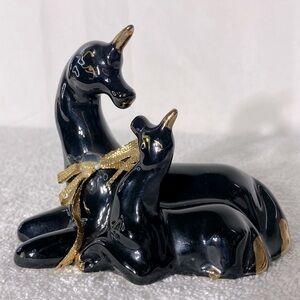 Vintage Black Ceramic Unicorn Figurine W Gold Accents